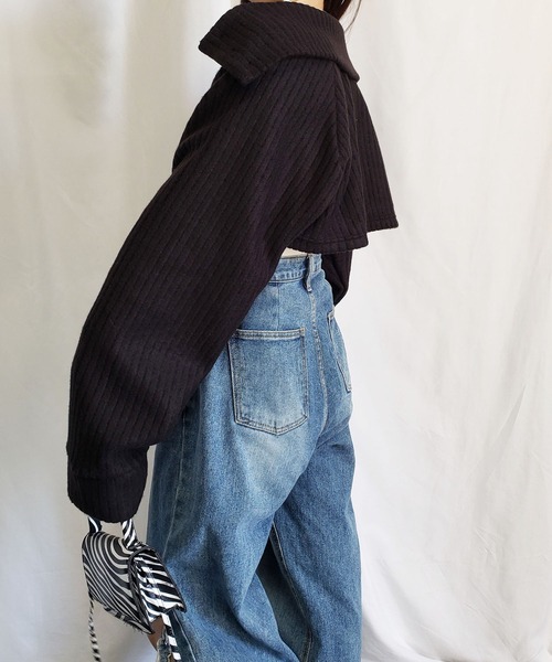 me+em select（ミームセレクト）の「【3WAY】襟ショートドルマンカーディガン【韓国製】（カーディガン/ボレロ・レディース・ブラック/ベージュ/グレー/アイボリー/チャコール・FREE）」の8枚目の写真