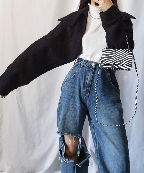 me+em select（ミームセレクト）の「【3WAY】襟ショートドルマンカーディガン【韓国製】（カーディガン/ボレロ・レディース・ブラック/ベージュ/グレー/アイボリー/チャコール・FREE）」の9枚目の写真