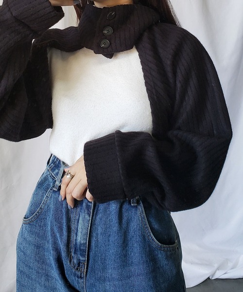 me+em select（ミームセレクト）の「【3WAY】襟ショートドルマンカーディガン【韓国製】（カーディガン/ボレロ・レディース・ブラック/ベージュ/グレー/アイボリー/チャコール・FREE）」の13枚目の写真