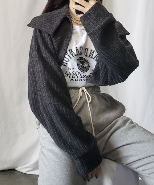 me+em select（ミームセレクト）の「【3WAY】襟ショートドルマンカーディガン【韓国製】（カーディガン/ボレロ・レディース・ブラック/ベージュ/グレー/アイボリー/チャコール・FREE）」の15枚目の写真