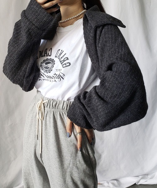 me+em select（ミームセレクト）の「【3WAY】襟ショートドルマンカーディガン【韓国製】（カーディガン/ボレロ・レディース・ブラック/ベージュ/グレー/アイボリー/チャコール・FREE）」の17枚目の写真