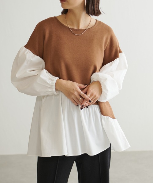 BONbazaar（ボンバザール）の「ニットドッキングブラウス（ニット/セーター・レディース・ブラック/ベージュ/ブラウン・FREE）」の3枚目の写真