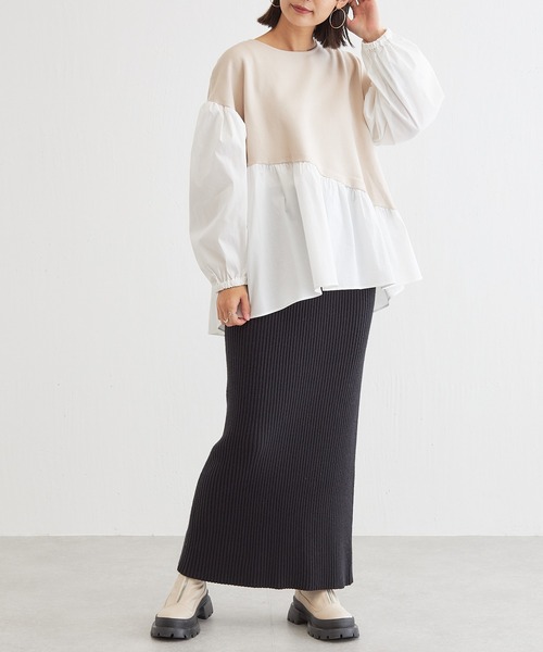 BONbazaar（ボンバザール）の「ニットドッキングブラウス（ニット/セーター・レディース・ブラック/ベージュ/ブラウン・FREE）」の8枚目の写真