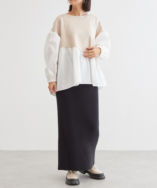 BONbazaar（ボンバザール）の「ニットドッキングブラウス（ニット/セーター・レディース・ブラック/ベージュ/ブラウン・FREE）」の9枚目の写真