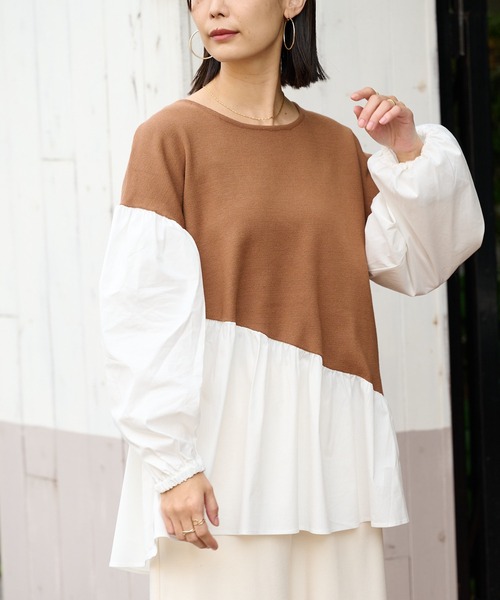 BONbazaar（ボンバザール）の「ニットドッキングブラウス（ニット/セーター・レディース・ブラック/ベージュ/ブラウン・FREE）」の15枚目の写真