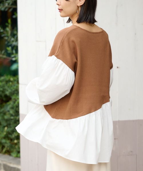 BONbazaar（ボンバザール）の「ニットドッキングブラウス（ニット/セーター・レディース・ブラック/ベージュ/ブラウン・FREE）」の17枚目の写真