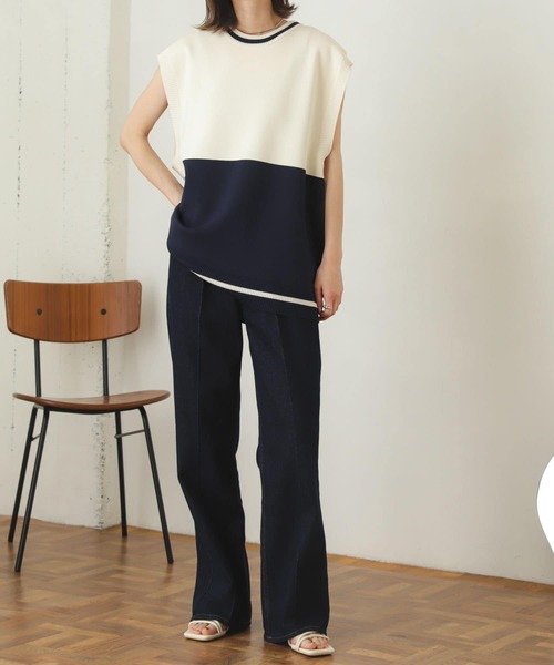 『ユニセックス』センタープレスフレアデニム