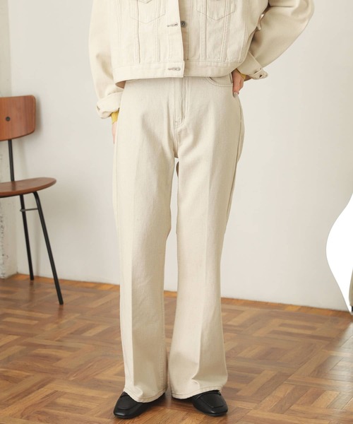 『ユニセックス』センタープレスフレアデニム