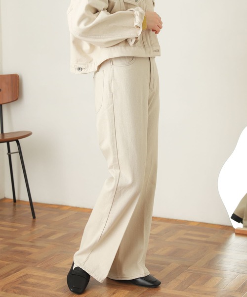 『ユニセックス』センタープレスフレアデニム