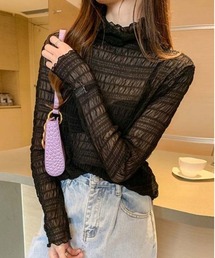 ジャガードシャーリングシアートップス