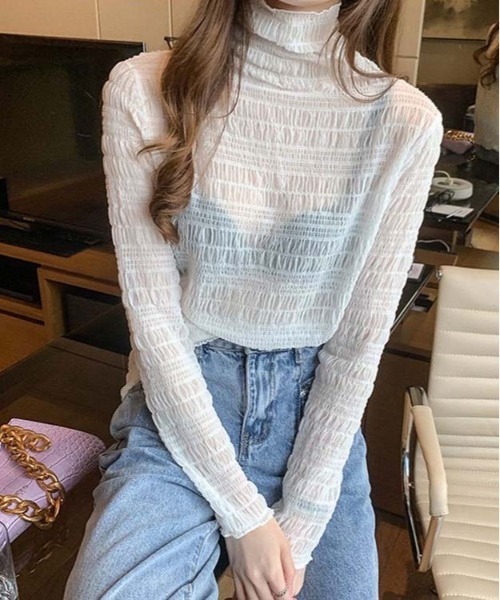 HARLEM ROUNGE(ハーレムラウンジ)の「ジャガードシャーリングシアートップス(Tシャツ/カットソー・レディース・ホワイト/ブラック/クリーム・FREE)」の12枚目の写真