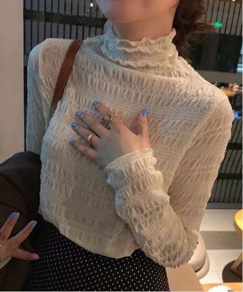HARLEM ROUNGE(ハーレムラウンジ)の「ジャガードシャーリングシアートップス(Tシャツ/カットソー・レディース・ホワイト/ブラック/クリーム・FREE)」の11枚目の写真