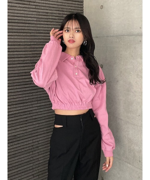 ENVYM(アンビー)の「ルーズポロTOPS(Tシャツ/カットソー・レディース・ホワイト/ピンク/ブラック・FREE)」の3枚目の写真