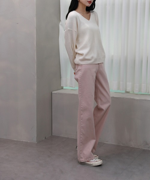 by muni:r（バイ ムニール）の「デイリーアイテムVネックニット（ニット/セーター・レディース・ブラック/グレー/ピンク/アイボリー・FREE）」の14枚目の写真