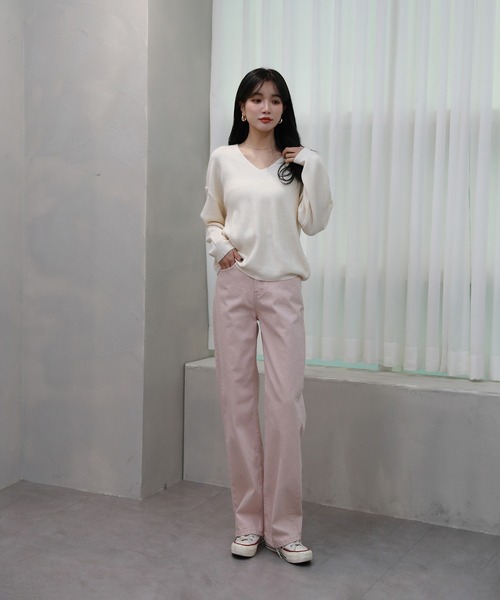 by muni:r（バイ ムニール）の「デイリーアイテムVネックニット（ニット/セーター・レディース・ブラック/グレー/ピンク/アイボリー・FREE）」の10枚目の写真