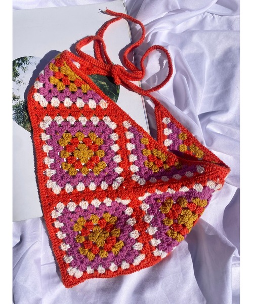 WC(ダブル シー)の「カラークロシェバブーシュカ(ヘアバンド・レディース・ベージュ/ブラウン/オレンジ・FREE)」の3枚目の写真