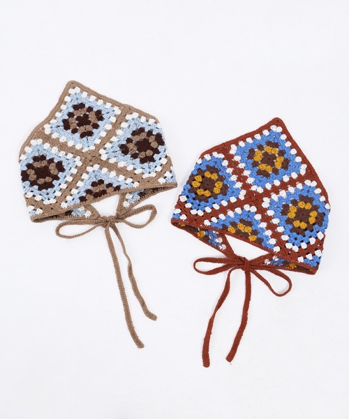 WC(ダブル シー)の「カラークロシェバブーシュカ(ヘアバンド・レディース・ベージュ/ブラウン/オレンジ・FREE)」の16枚目の写真