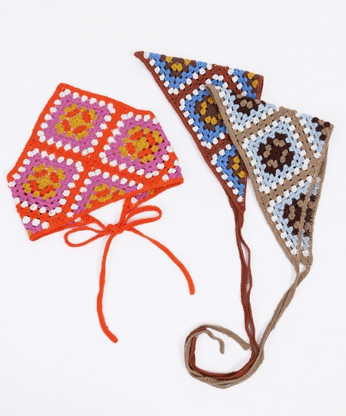 WC(ダブル シー)の「カラークロシェバブーシュカ(ヘアバンド・レディース・ベージュ/ブラウン/オレンジ・FREE)」の14枚目の写真