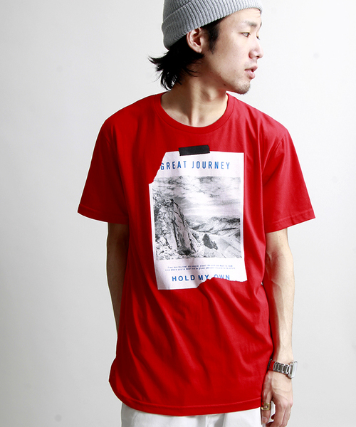 WEGO(ウィゴー)の「WEGO/コラージュフォトBOXTシャツ(Tシャツ/カットソー・メンズ・ホワイト/レッド・MEDIUM/LARGE)」の1枚目の写真