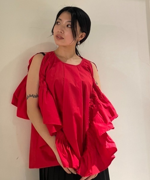 Risley（リズレー）の「Risley/リズレー/2WAYフリルブラウス（Tシャツ/カットソー・レディース・ブラック/レッド・FREE）」の6枚目の写真