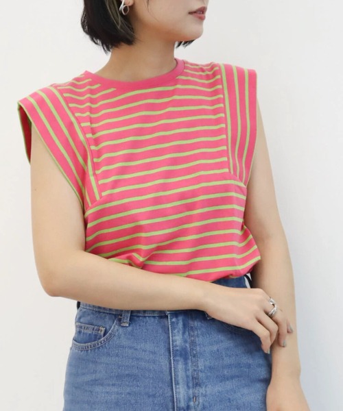 Sugar spoon(シュガースプーン)の「・SUGAR SPOON ボーダースクエアTシャツ(Tシャツ/カットソー・レディース・ピンク/ターコイズブルー/ブルー/グリーン・FREE)」の4枚目の写真