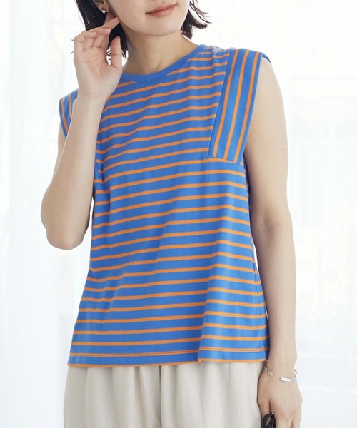 Sugar spoon(シュガースプーン)の「・SUGAR SPOON ボーダースクエアTシャツ(Tシャツ/カットソー・レディース・ピンク/ターコイズブルー/ブルー/グリーン・FREE)」の3枚目の写真
