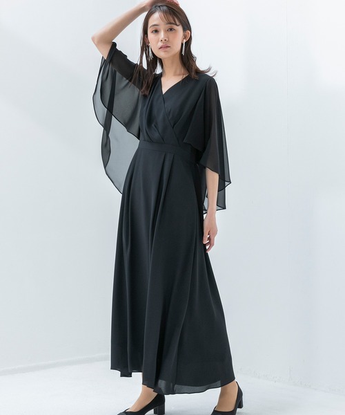 ケープスリーブカシュクールロングドレス
