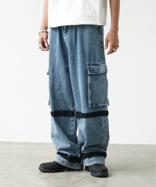 ワイドデニムパンツ made in INTER FACTORY カイチ - ダメージ