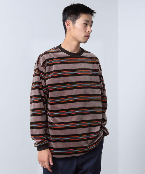 BEAMS（ビームス）の「BEAMS / ベロア ボーダー イージー Tシャツ（Tシャツ/カットソー・メンズ・ライム/ブラック/ブラウン・S/XL/L/M）」の3枚目の写真