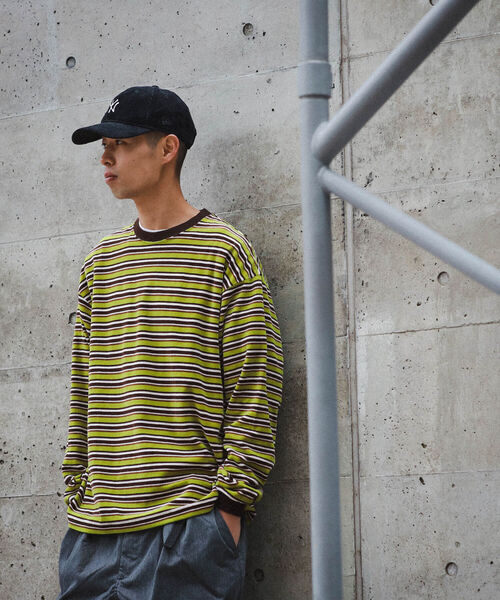 BEAMS（ビームス）の「BEAMS / ベロア ボーダー イージー Tシャツ（Tシャツ/カットソー・メンズ・ライム/ブラック/ブラウン・S/XL/L/M）」の9枚目の写真