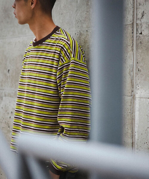 BEAMS（ビームス）の「BEAMS / ベロア ボーダー イージー Tシャツ（Tシャツ/カットソー・メンズ・ライム/ブラック/ブラウン・S/XL/L/M）」の11枚目の写真