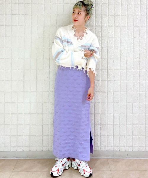 20471120 ニットスカート パープル FREAK'S STORE（フリークスストア）の「杢 リブ マーメイドスカート