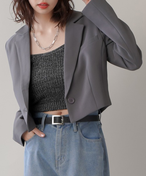 SPINNS（スピンズ）の「【セットアップ対応商品】ショート丈 テーラードジャケット（テーラードジャケット・レディース・ホワイト/ブラック/チャコール・ONESIZE）」の17枚目の写真