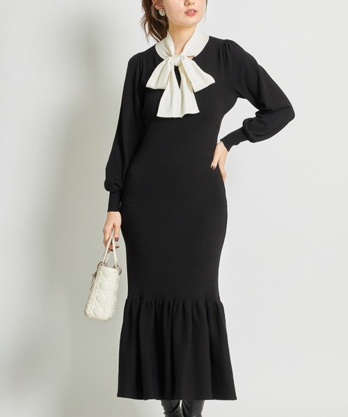 ボウタイリボン付き裾切り替えマーメイドニットワンピース ワンピース ワンピース ドレス Tocco Closet トッコ クローゼット のファッション Closet Closet トッコ