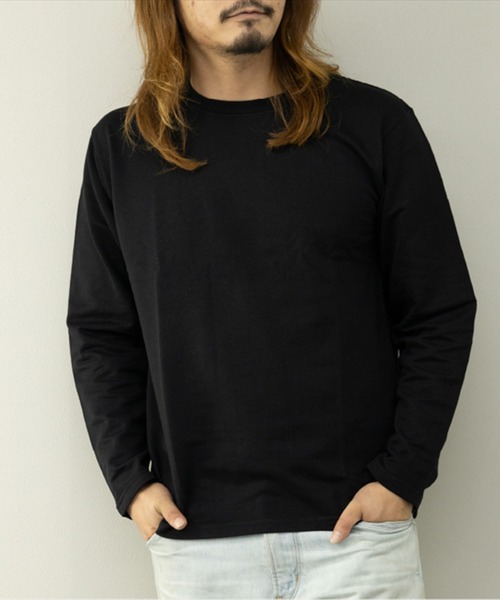 STYLEBLOCK(スタイルブロック)の「裏起毛クルーネックロングTシャツ(Tシャツ/カットソー・メンズ・ホワイト/杢グレー/ブラック/ワイン・M/L/LL)」の3枚目の写真