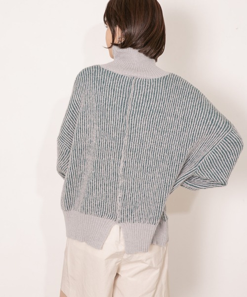 KBF（ケイビーエフ）の「『WEB/一部店舗限定』リブ配色ハイネックニット（ニット/セーター・レディース・グレー/ブラウン/グリーン・ONE SIZE）」の6枚目の写真