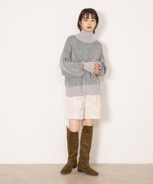 KBF（ケイビーエフ）の「『WEB/一部店舗限定』リブ配色ハイネックニット（ニット/セーター・レディース・グレー/ブラウン/グリーン・ONE SIZE）」の8枚目の写真