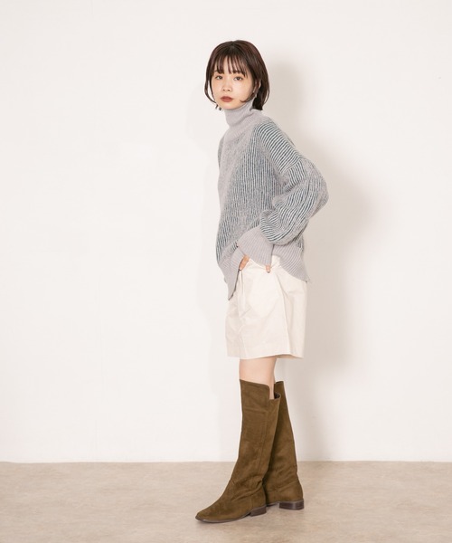 KBF（ケイビーエフ）の「『WEB/一部店舗限定』リブ配色ハイネックニット（ニット/セーター・レディース・グレー/ブラウン/グリーン・ONE SIZE）」の9枚目の写真