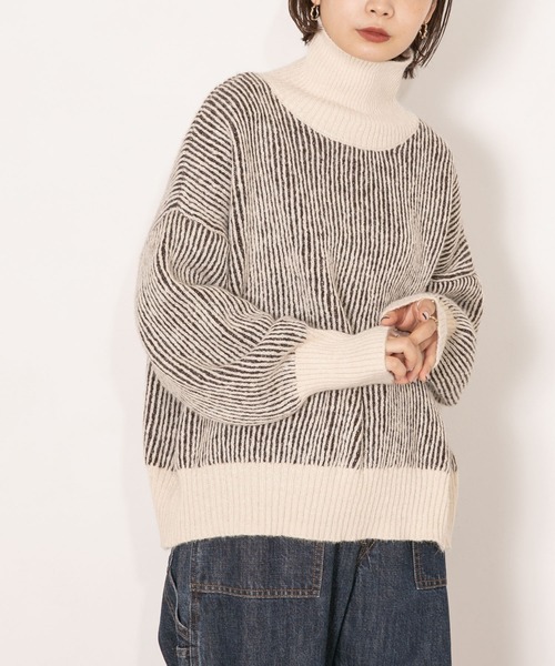 KBF（ケイビーエフ）の「『WEB/一部店舗限定』リブ配色ハイネックニット（ニット/セーター・レディース・グレー/ブラウン/グリーン・ONE SIZE）」の11枚目の写真
