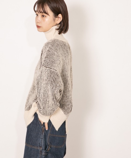 KBF（ケイビーエフ）の「『WEB/一部店舗限定』リブ配色ハイネックニット（ニット/セーター・レディース・グレー/ブラウン/グリーン・ONE SIZE）」の14枚目の写真