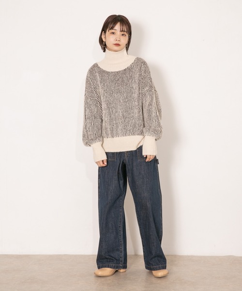 KBF（ケイビーエフ）の「『WEB/一部店舗限定』リブ配色ハイネックニット（ニット/セーター・レディース・グレー/ブラウン/グリーン・ONE SIZE）」の15枚目の写真