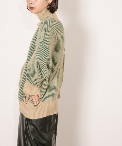 KBF（ケイビーエフ）の「『WEB/一部店舗限定』リブ配色ハイネックニット（ニット/セーター・レディース・グレー/ブラウン/グリーン・ONE SIZE）」の20枚目の写真