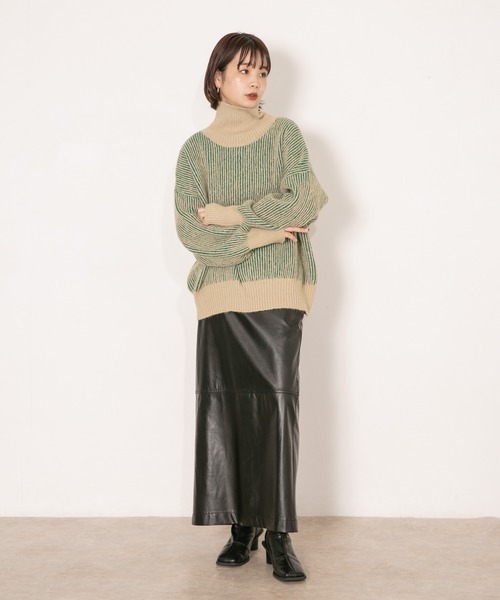 KBF（ケイビーエフ）の「『WEB/一部店舗限定』リブ配色ハイネックニット（ニット/セーター・レディース・グレー/ブラウン/グリーン・ONE SIZE）」の21枚目の写真