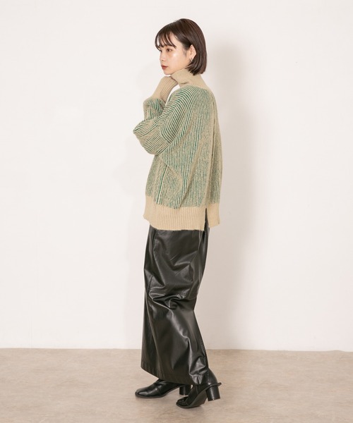 KBF（ケイビーエフ）の「『WEB/一部店舗限定』リブ配色ハイネックニット（ニット/セーター・レディース・グレー/ブラウン/グリーン・ONE SIZE）」の22枚目の写真