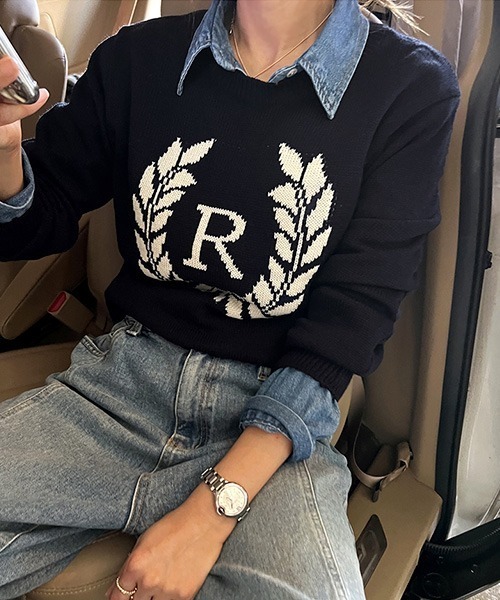 NANING9(ナンニング)の「NANING9 フロントロゴラウンドニット(ニット/セーター・レディース・ネイビー/クリーム・FREE)」の18枚目の写真