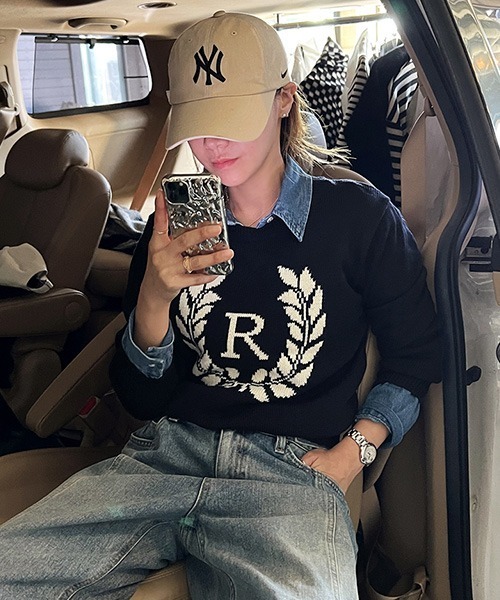 NANING9(ナンニング)の「NANING9 フロントロゴラウンドニット(ニット/セーター・レディース・ネイビー/クリーム・FREE)」の16枚目の写真