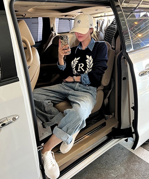 NANING9(ナンニング)の「NANING9 フロントロゴラウンドニット(ニット/セーター・レディース・ネイビー/クリーム・FREE)」の13枚目の写真