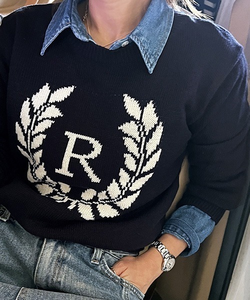 NANING9(ナンニング)の「NANING9 フロントロゴラウンドニット(ニット/セーター・レディース・ネイビー/クリーム・FREE)」の19枚目の写真