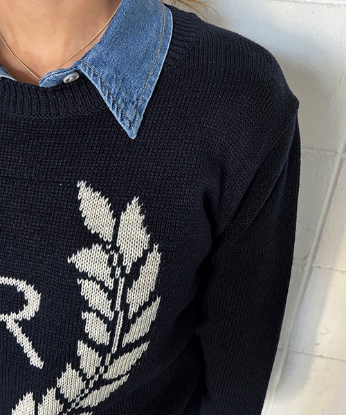 NANING9(ナンニング)の「NANING9 フロントロゴラウンドニット(ニット/セーター・レディース・ネイビー/クリーム・FREE)」の21枚目の写真