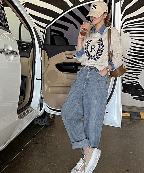 NANING9(ナンニング)の「NANING9 フロントロゴラウンドニット(ニット/セーター・レディース・ネイビー/クリーム・FREE)」の3枚目の写真